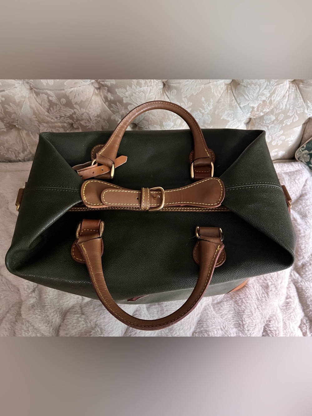Lancel Leather bottle green duffle overnight weekender luggage bag vintage